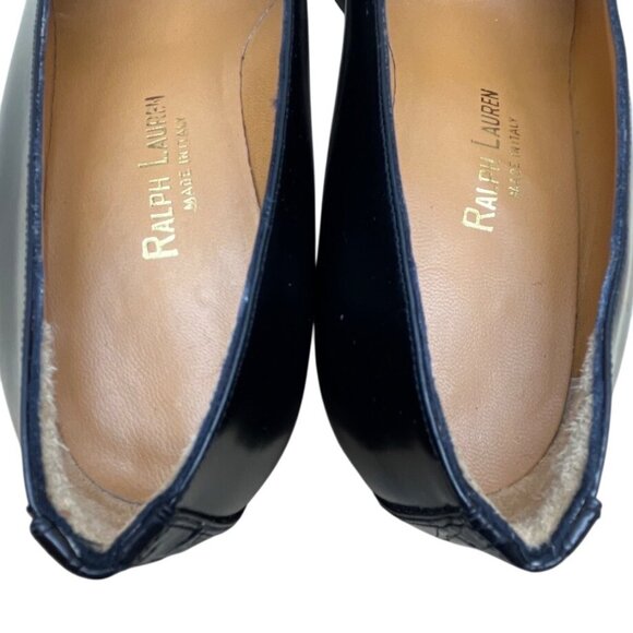 Ralph Lauren Black Leather Croc Embossed Toe Low Heel Pumps Sz 6B - Picture 5 of 8
